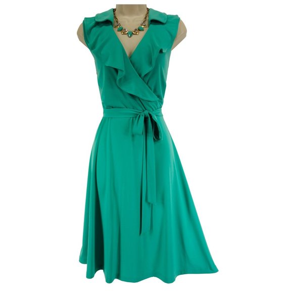 Dress Barn Dresses & Skirts - Size 16W 1X AQUA RUFFLE FAUX-WRAP DRESS W/TIE Spring Summer Wedding PLUS SIZE